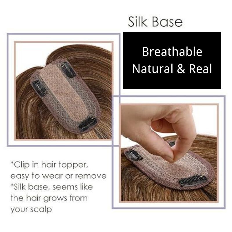 Natural Black Silk Base European Human Hair Topper With Clips In Silk Top Hair Toupee for Women 7x13 CM Silk Base Closure Wigs for Woman 12 Inch
