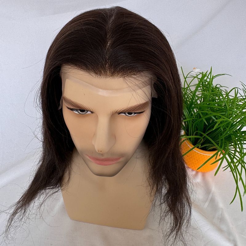 Customize Mens Toupee Hairpieces for Men Human Hair Replacement Wigs Lace Front with PU with Elastic Net Cap Base Hair Prosthesis