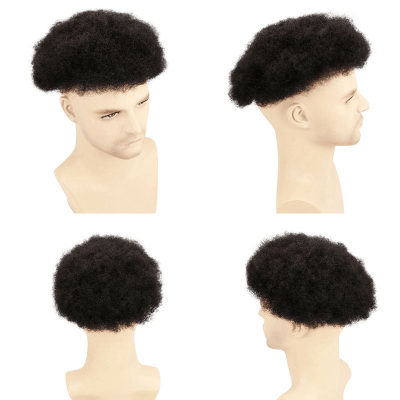 Men's Hair Afro Men's Toupee Wig 360 Wave Hairpiece 100% Human Hair Replacement Toupee for African American 10x8 Base Size 1B Color