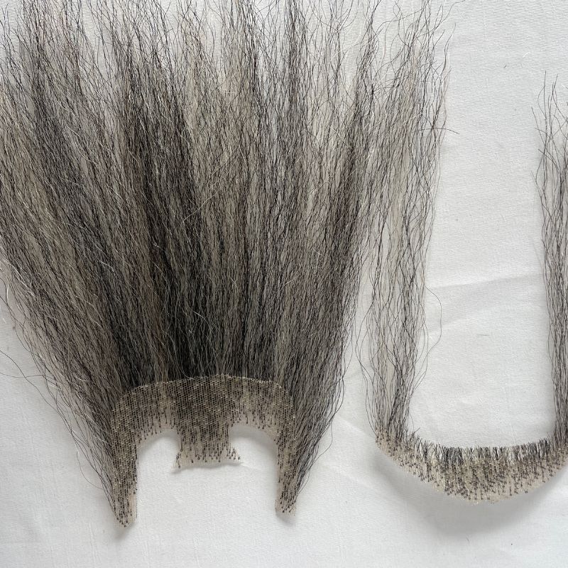 Long 6 Inch Face Fake Beard 100% Human Hair Face Beard Mustache For Men Fake Beard Swiss Lace Real Handmade Light Beard For Man Invisible Beards Beard And Moustache Black Mixed White Hair Grey Color