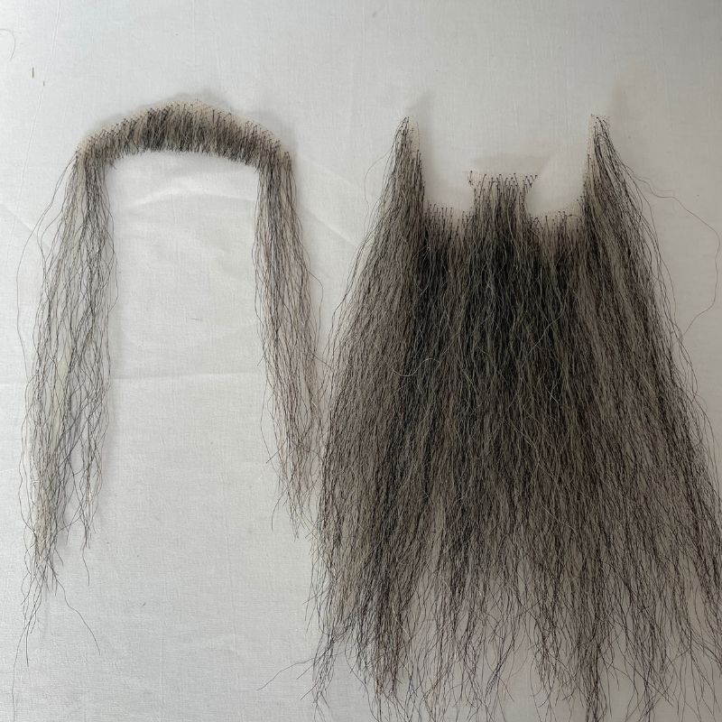 Long 6 Inch Face Fake Beard 100% Human Hair Face Beard Mustache For Men Fake Beard Swiss Lace Real Handmade Light Beard For Man Invisible Beards Beard And Moustache Black Mixed White Hair Grey Color
