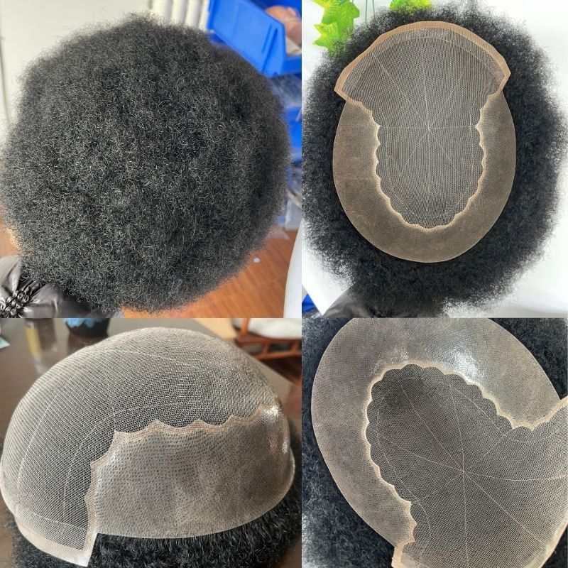 Afro Men Toupee Wig Men's Hair 360 Wave Hairpiece 100% Human Hair Replacement Toupee for African American 10x8 Base Size 1B Color Hair System