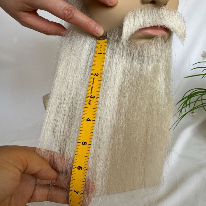 Face Fake Beard 100% Human Hair Face Beard Mustache For Men Fake Beard Swiss Lace Real Handmade Light Beard For Man Invisible 7 Inch White Color