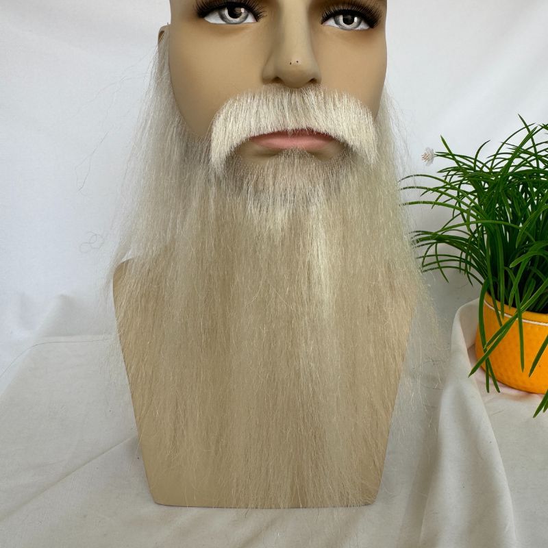 Face Fake Beard 100% Human Hair Face Beard Mustache For Men Fake Beard Swiss Lace Real Handmade Light Beard For Man Invisible 7 Inch White Color