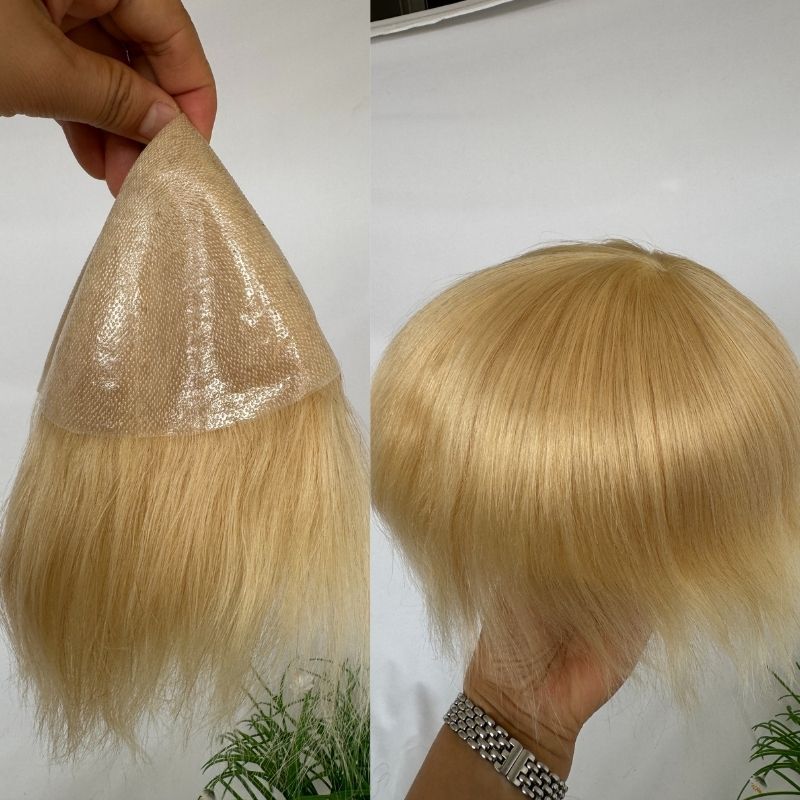 Men Toupee  0.04-0.06mm Full PU Stock Toupee for  Man 613# Color V-Loop Super Thin Skin Man Hair Transparent Poly Hair System 8x10 Inch Hair Replacement