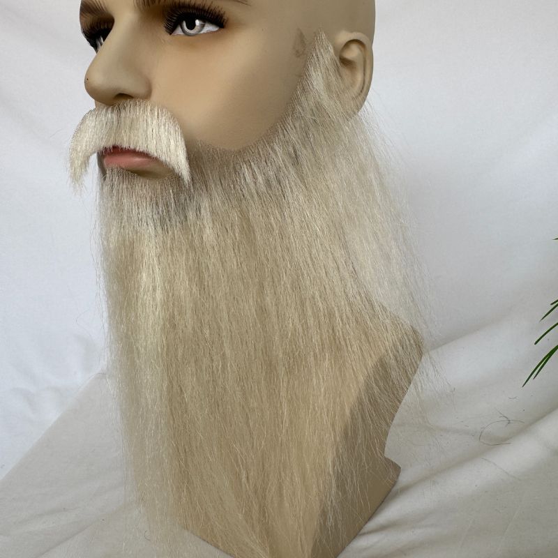 Face Fake Beard 100% Human Hair Face Beard Mustache For Men Fake Beard Swiss Lace Real Handmade Light Beard For Man Invisible 7 Inch White Color