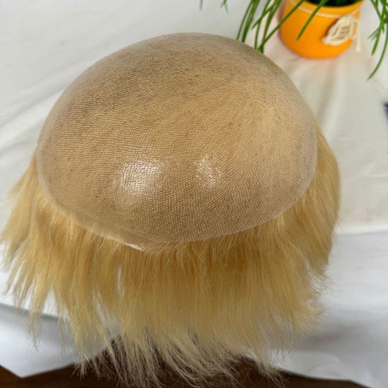 Men Toupee  0.04-0.06mm Full PU Stock Toupee for  Man 613# Color V-Loop Super Thin Skin Man Hair Transparent Poly Hair System 8x10 Inch Hair Replacement