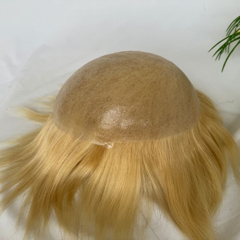 Men Toupee  0.04-0.06mm Full PU Stock Toupee for  Man 613# Color V-Loop Super Thin Skin Man Hair Transparent Poly Hair System 8x10 Inch Hair Replacement