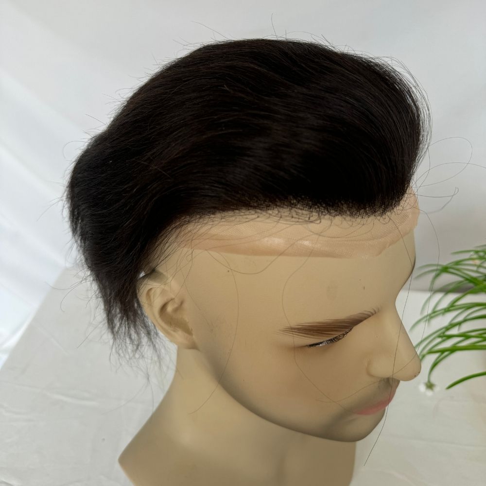 Men's Toupee Stock 4 Brown Hair 8"x10" Mono Lace with PU Toupee for Man 100% European Human Hair System Lace Front Natural Hairline Hair Replacement