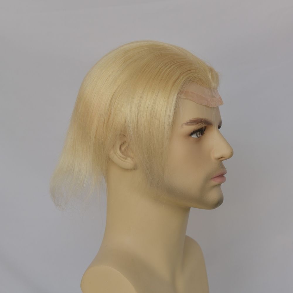 Men's Toupee #1B40 60% Human Black Mixed with  40% Synthetic White Hair 8"x10" Mono Base With PU Toupee Man Grey Hair Replacement System Lace Front Natural Hairline