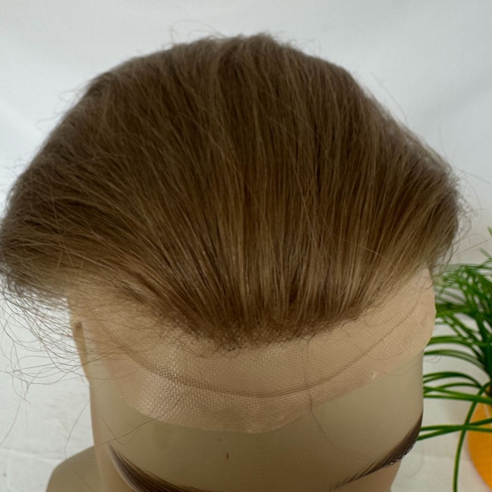 Men's Toupee Stock 4 Brown Hair 8"x10" Mono Lace with PU Toupee for Man 100% European Human Hair System Lace Front Natural Hairline Hair Replacement