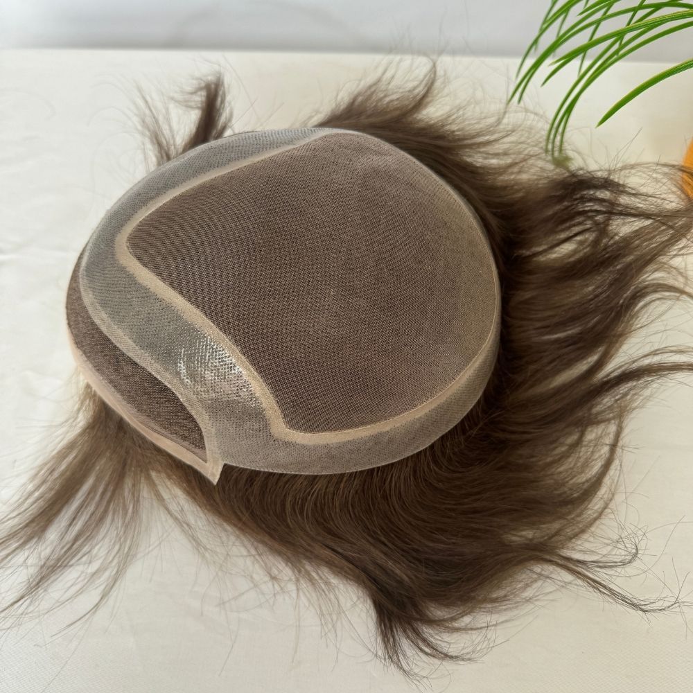 Men's Toupee Stock 4 Brown Hair 8"x10" Mono Lace with PU Toupee for Man 100% European Human Hair System Lace Front Natural Hairline Hair Replacement