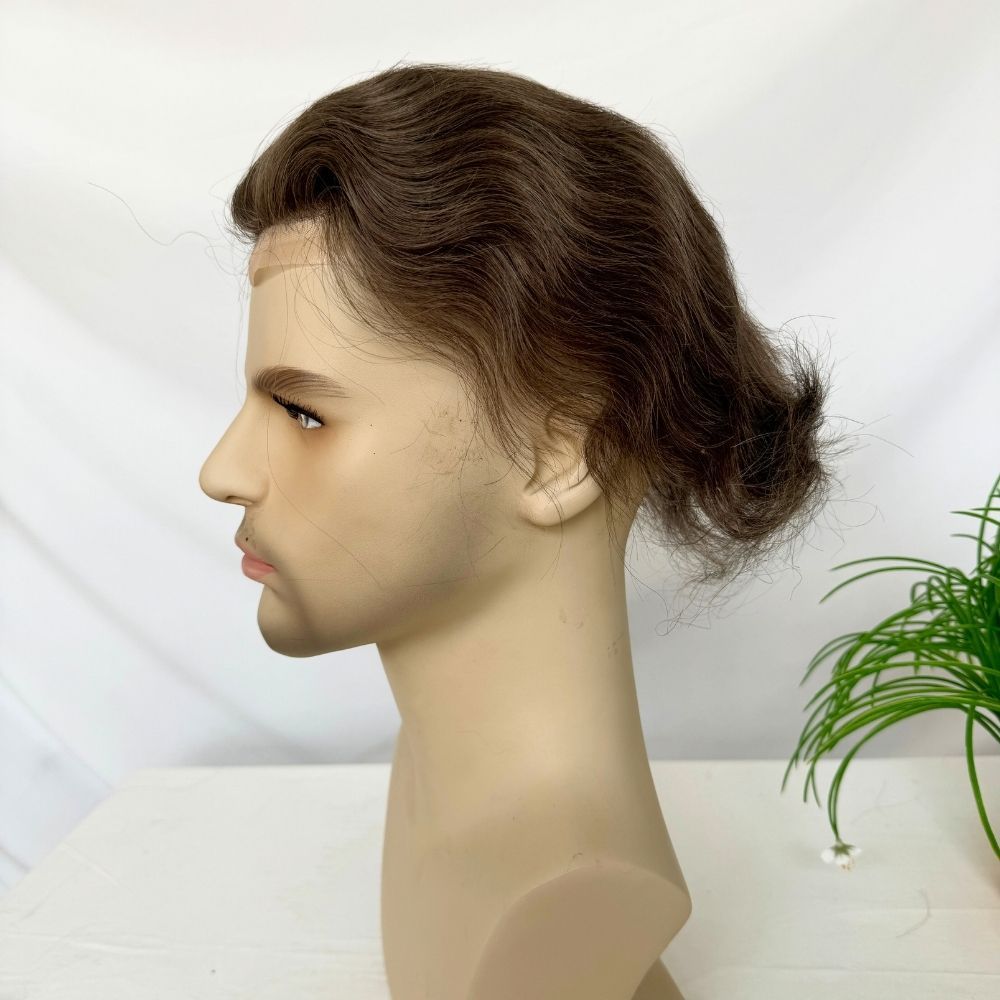 Men's Toupee Stock 4 Brown Hair 8"x10" Mono Lace with PU Toupee for Man 100% European Human Hair System Lace Front Natural Hairline Hair Replacement