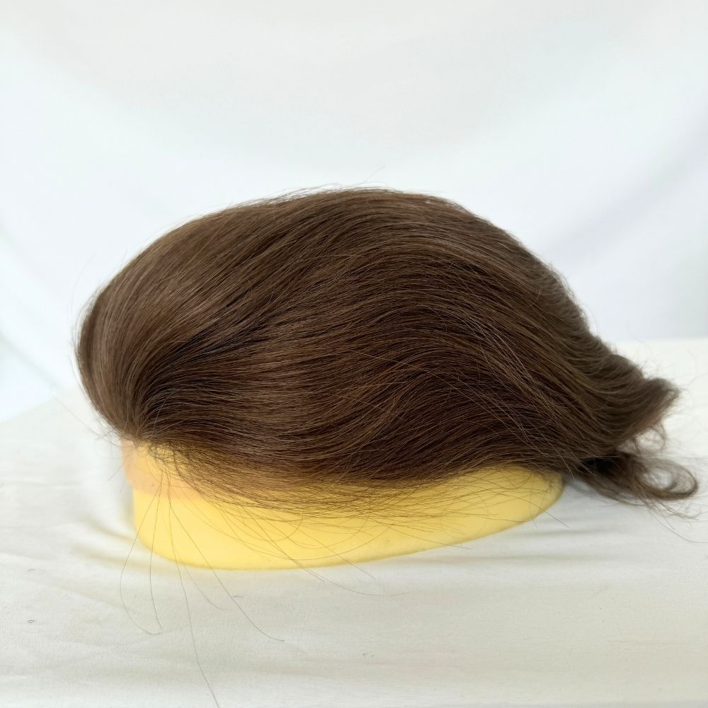 Men's Toupee Stock 4 Brown Hair 8"x10" Mono Lace with PU Toupee for Man 100% European Human Hair System Lace Front Natural Hairline Hair Replacement
