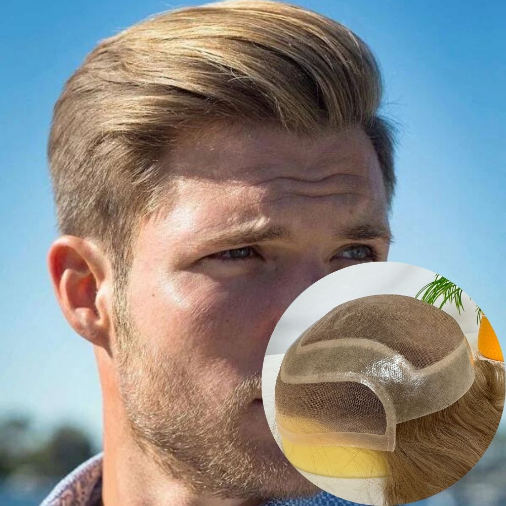 Men's Toupee Stock 4 Brown Hair 8"x10" Mono Lace with PU Toupee for Man 100% European Human Hair System Lace Front Natural Hairline Hair Replacement