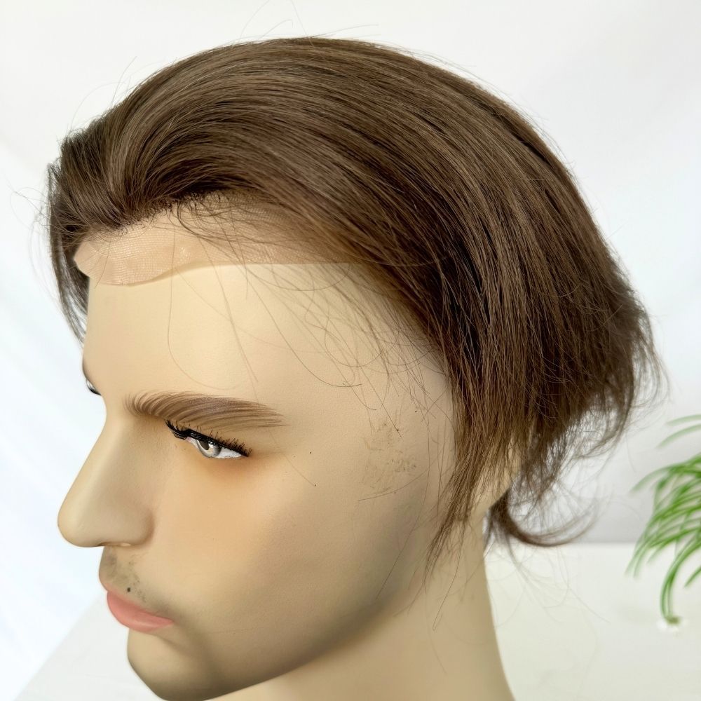Men's Toupee Stock 4 Brown Hair 8"x10" Mono Lace with PU Toupee for Man 100% European Human Hair System Lace Front Natural Hairline Hair Replacement