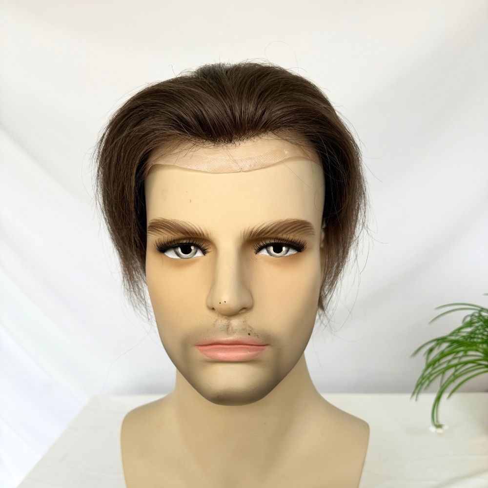 Men's Toupee Stock 4 Brown Hair 8"x10" Mono Lace with PU Toupee for Man 100% European Human Hair System Lace Front Natural Hairline Hair Replacement