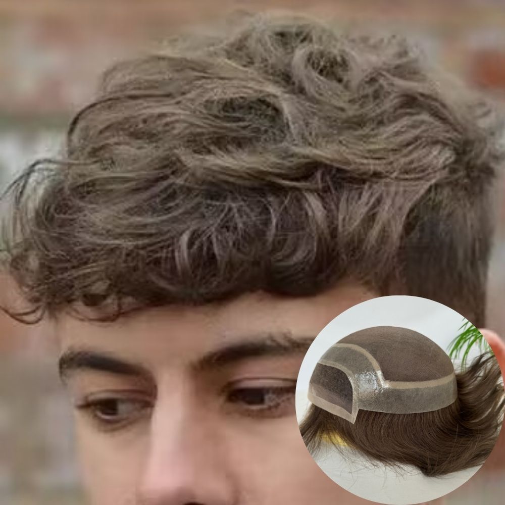 Men's Toupee Stock 4 Brown Hair 8"x10" Mono Lace with PU Toupee for Man 100% European Human Hair System Lace Front Natural Hairline Hair Replacement