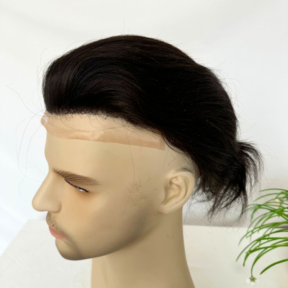 Men's Toupee 10×8 Wigs Human Hair Men Toupee Mono Lace With Npu Around Men's Hair System Color 1B