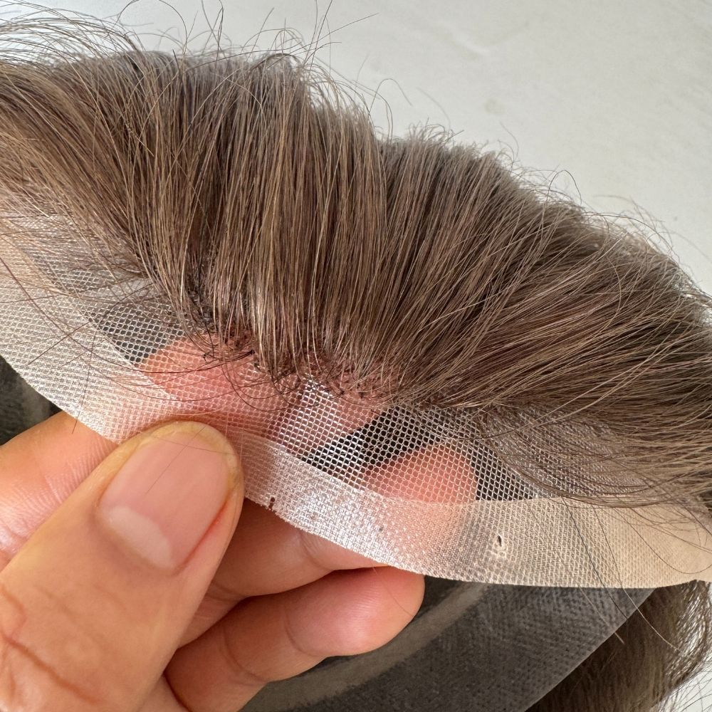 Men's Toupee Stock 8x10x8 1B20 Color Hair 8"x10" Mono Lace with PU Toupee for Man 80% European Human Black Hair with 20% Synthetic White Hair System Lace Front Hair Replacement