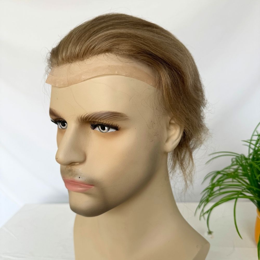 Men's Toupee Stock 8x10x8 1B20 Color Hair 8"x10" Mono Lace with PU Toupee for Man 80% European Human Black Hair with 20% Synthetic White Hair System Lace Front Hair Replacement