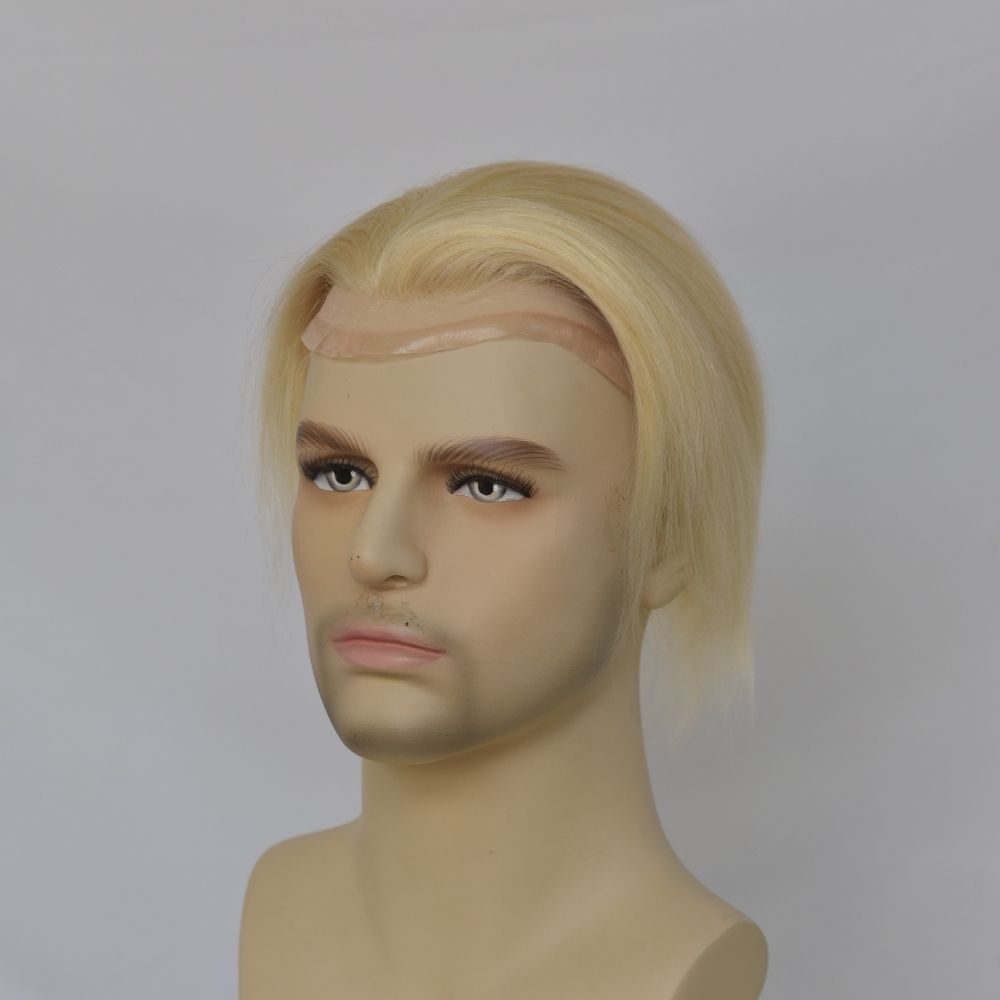 Men's Toupee #1B40 60% Human Black Mixed with  40% Synthetic White Hair 8"x10" Mono Base With PU Toupee Man Grey Hair Replacement System Lace Front Natural Hairline