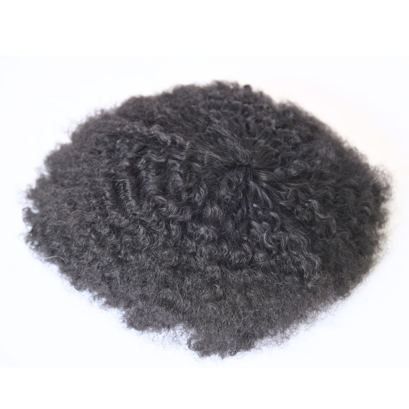 Men's Hair 9x7 Toupee Wig 360 Afro Wave Hairpiece Mono Lace with PU Around Hair for Men 100% Human Hair Replacement Toupee for African American 10x8 8x6 Black Color Hair System