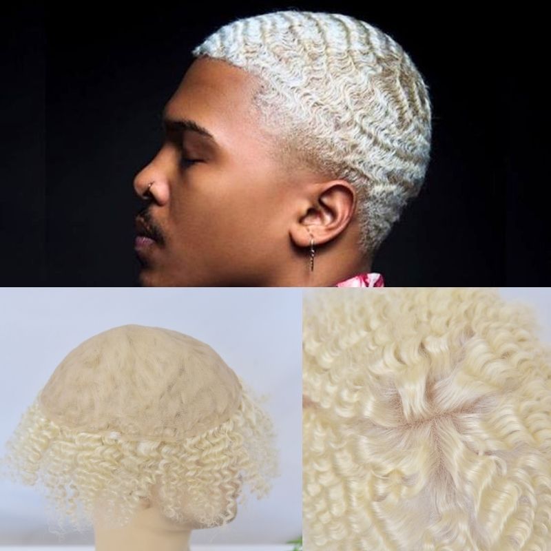 Men's Hair 8x10 Toupee Wig 360  Wave Curly Men Toupee Full French Lace Hair for Men 100% European Human Hair Replacement Toupee for African American White Color Hair System