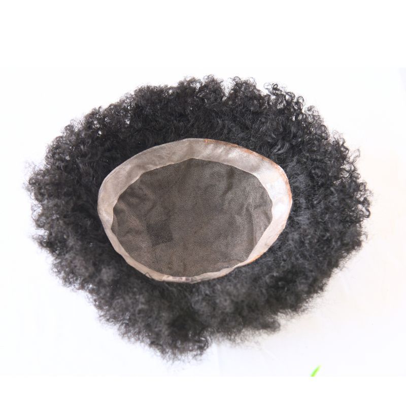 Men's Hair 9x7 Toupee Wig 360 Afro Wave Hairpiece Mono Lace with PU Around Hair for Men 100% Human Hair Replacement Toupee for African American 10x8 8x6 Black Color Hair System