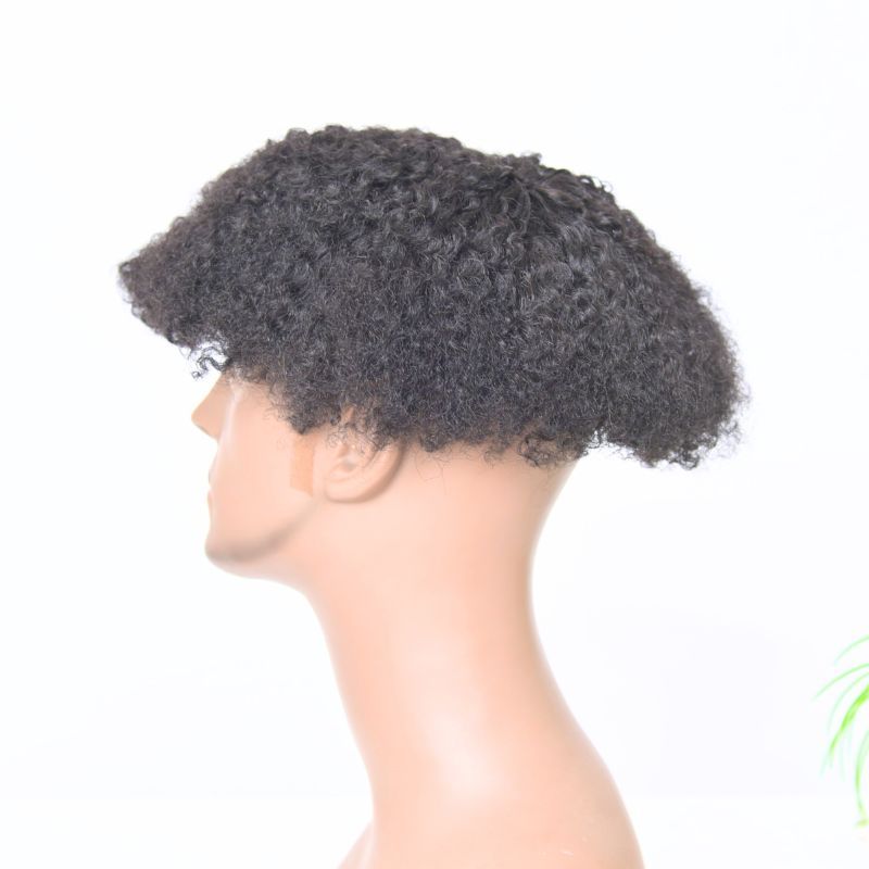 Men's Hair 9x7 Toupee Wig 360 Afro Wave Hairpiece Mono Lace with PU Around Hair for Men 100% Human Hair Replacement Toupee for African American 10x8 8x6 Black Color Hair System
