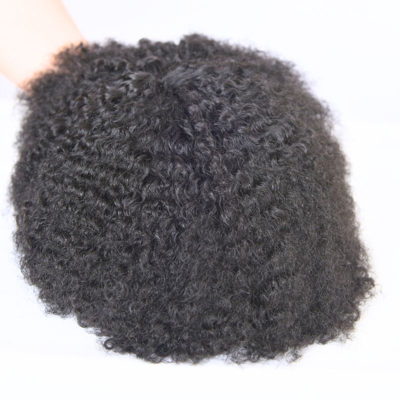 Men's Hair 9x7 Toupee Wig 360 Afro Wave Hairpiece Mono Lace with PU Around Hair for Men 100% Human Hair Replacement Toupee for African American 10x8 8x6 Black Color Hair System