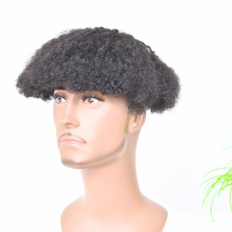Men's Hair 9x7 Toupee Wig 360 Afro Wave Hairpiece Mono Lace with PU Around Hair for Men 100% Human Hair Replacement Toupee for African American 10x8 8x6 Black Color Hair System