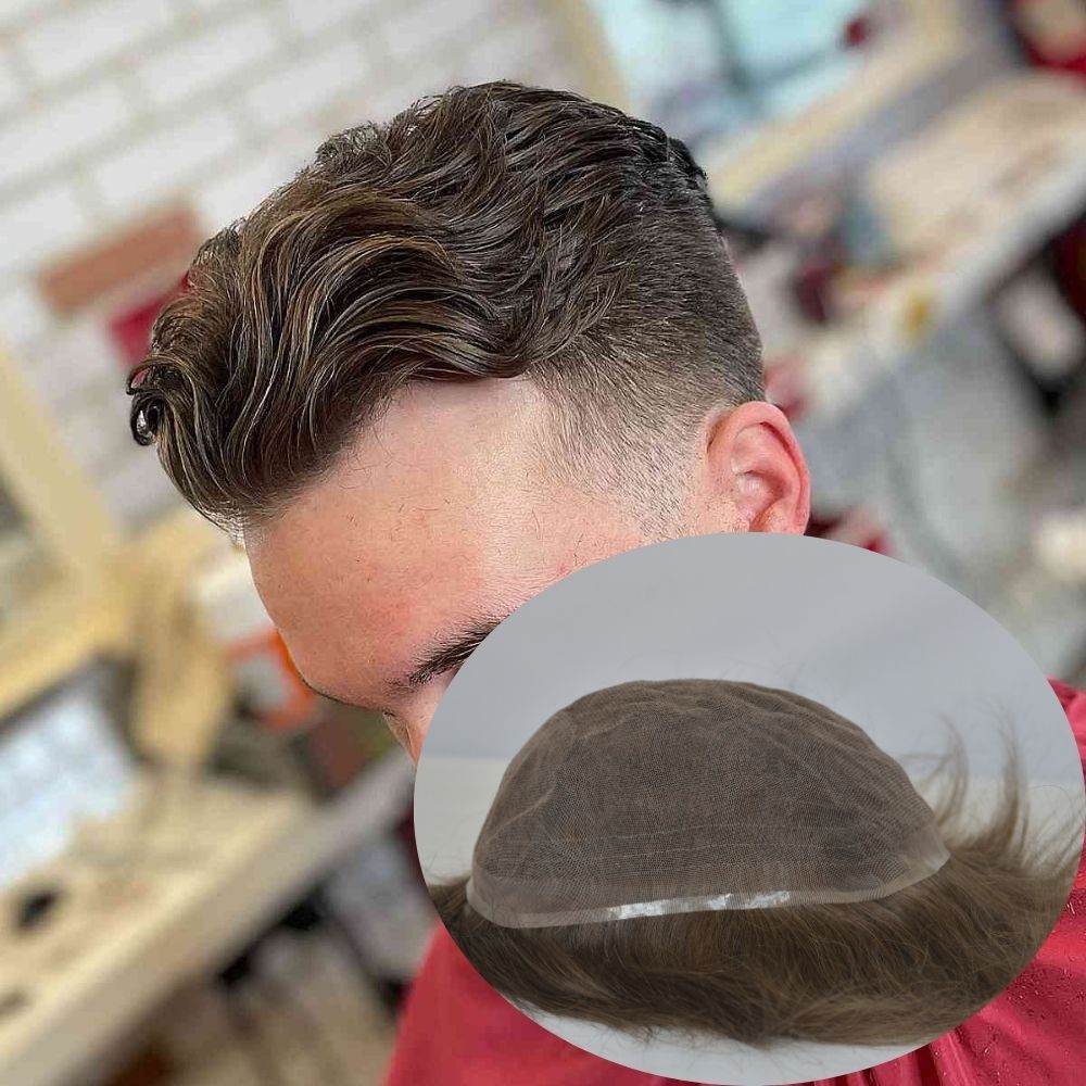 Toupee for Men Full Swiss Lace 100% Indian Human Hair for Men 7 Brown Color Hair System 10x8 Natural Hairline Men's Hair Replacement