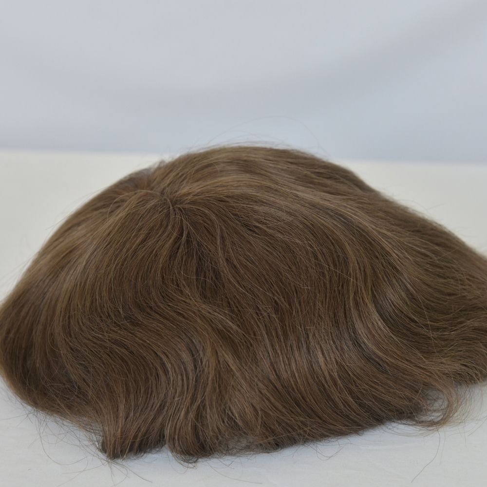 Toupee for Men Full Swiss Lace 100% Indian Human Hair for Men 7 Brown Color Hair System 10x8 Natural Hairline Men's Hair Replacement