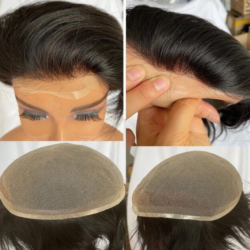 Toupee for Men Full Swiss Lace 100% Indian Human Hair for Men 7 Brown Color Hair System 10x8 Natural Hairline Men's Hair Replacement