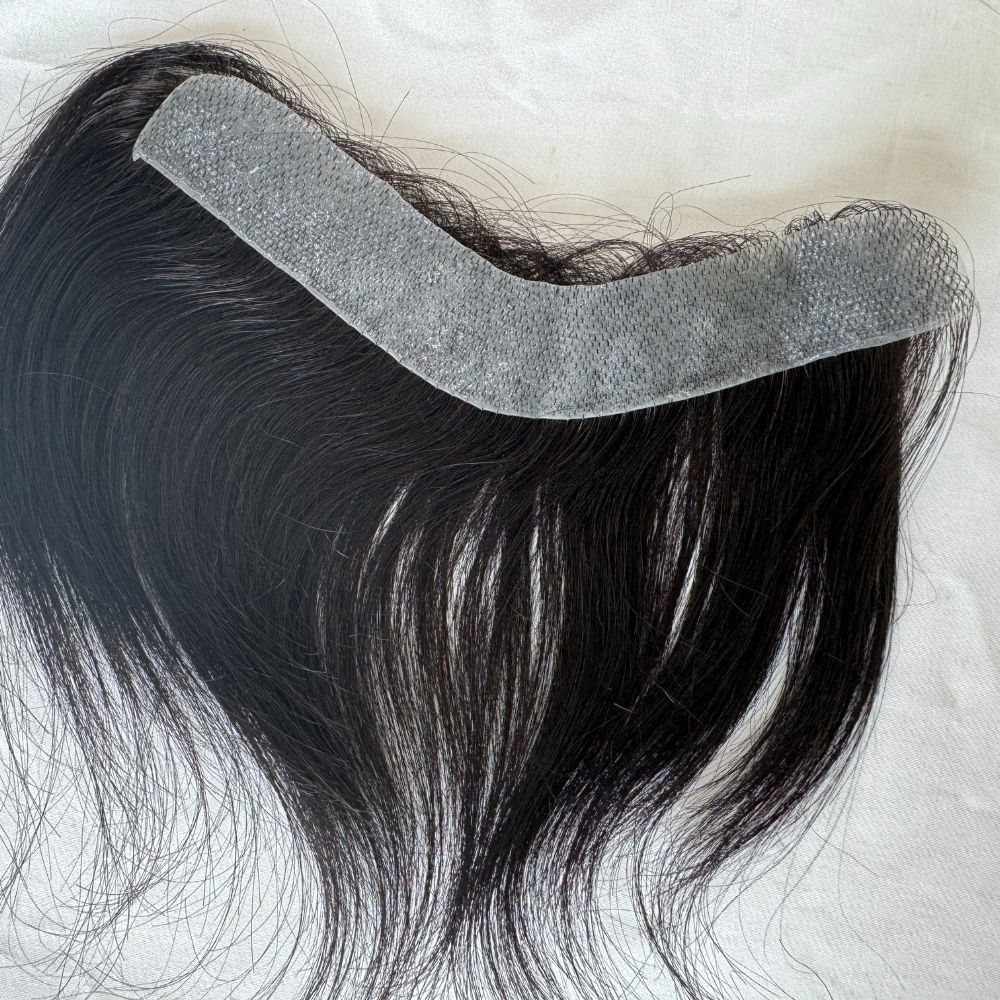 Natural Black Human Hair V Frontal Toupee Men Forehead Hairpiece Patch Invisible Seamless Ultra Thin Skin PU Men's  Full PU Prosthesis 6 Inch