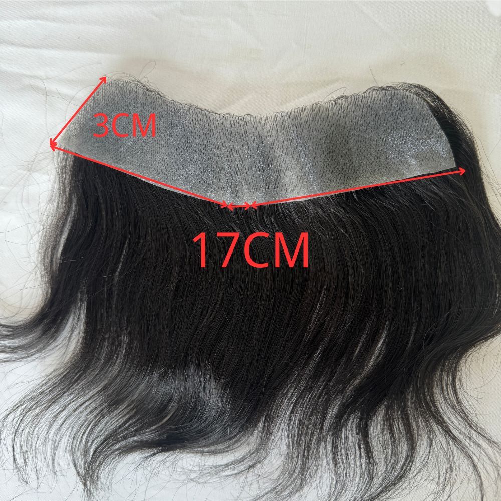 Natural Black Human Hair V Frontal Toupee Men Forehead Hairpiece Patch Invisible Seamless Ultra Thin Skin PU Men's  Full PU Prosthesis 6 Inch