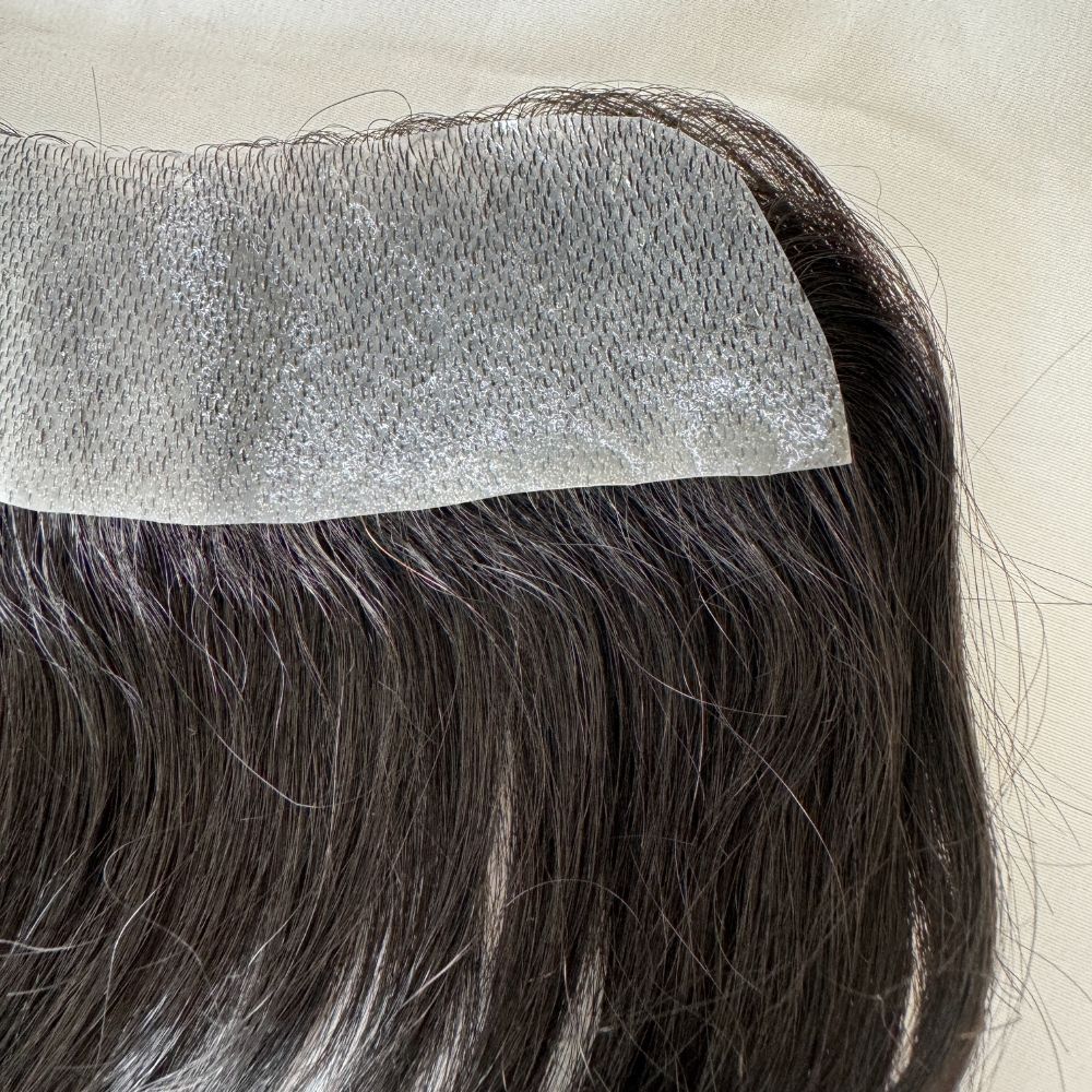 Natural Black Human Hair V Frontal Toupee Men Forehead Hairpiece Patch Invisible Seamless Ultra Thin Skin PU Men's  Full PU Prosthesis 6 Inch