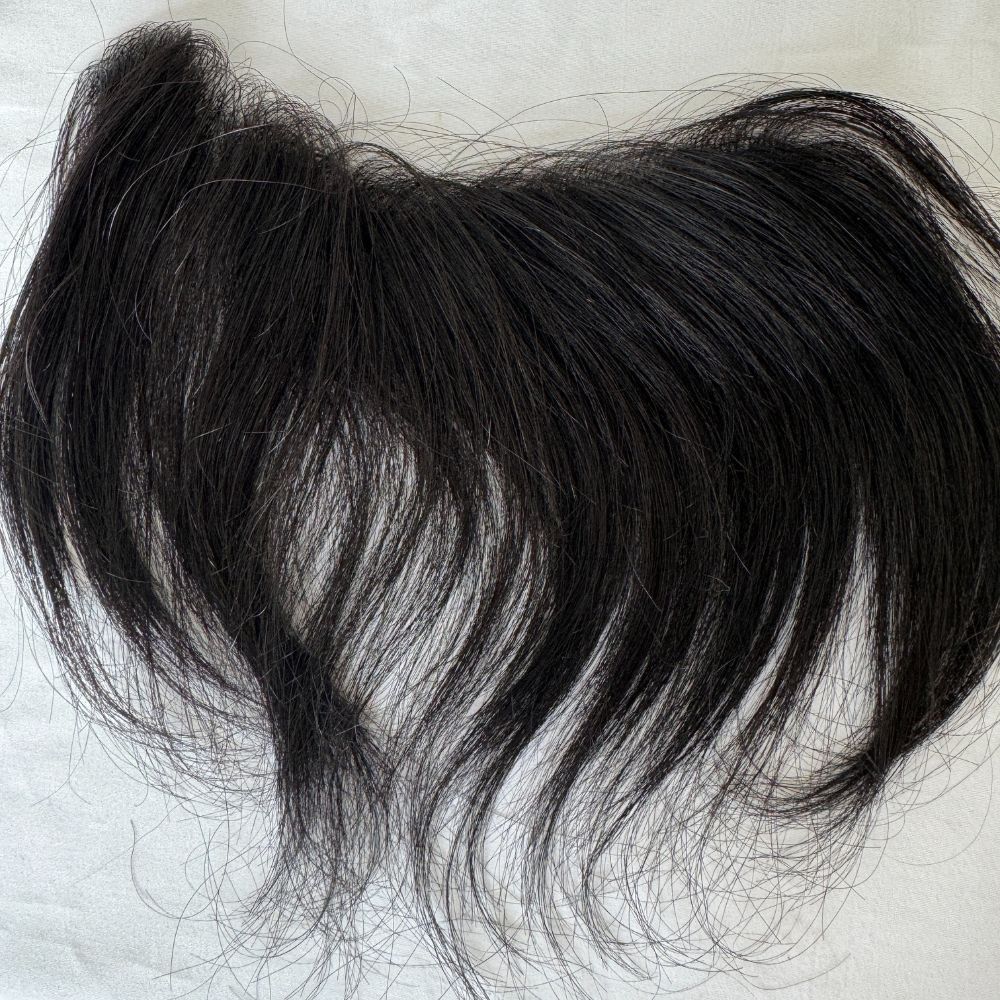 Natural Black Human Hair V Frontal Toupee Men Forehead Hairpiece Patch Invisible Seamless Ultra Thin Skin PU Men's  Full PU Prosthesis 6 Inch