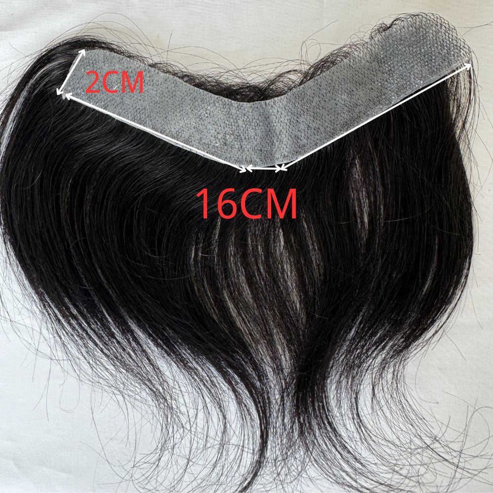 Natural Black Human Hair V Frontal Toupee Men Forehead Hairpiece Patch Invisible Seamless Ultra Thin Skin PU Men's  Full PU Prosthesis 6 Inch