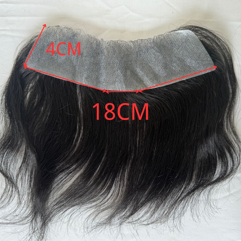 Natural Black Human Hair V Frontal Toupee Men Forehead Hairpiece Patch Invisible Seamless Ultra Thin Skin PU Men's  Full PU Prosthesis 6 Inch