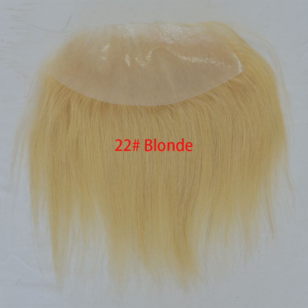 Men V Frontal  Big 7x16 cm Hairline Toupee Human Hair Skin PU Man Hairpieces For Natural Hairline 1B Color Toupee For Men Thin Skin Hair System V-loop Hair Patch
