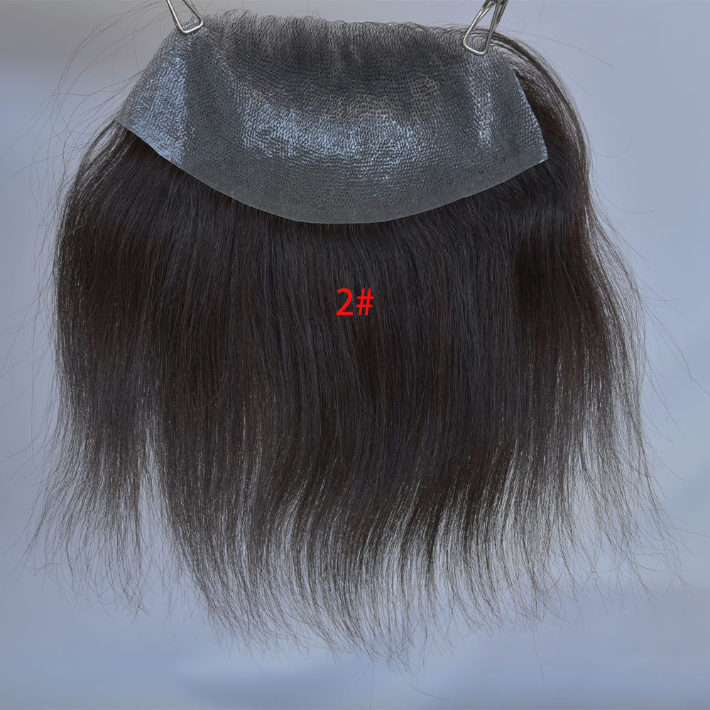 Men V Frontal  Big 7x16 cm Hairline Toupee Human Hair Skin PU Man Hairpieces For Natural Hairline 1B Color Toupee For Men Thin Skin Hair System V-loop Hair Patch