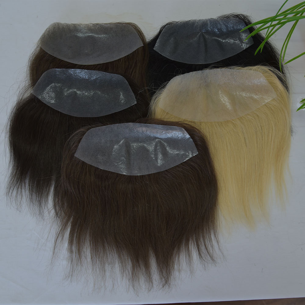 Men V Frontal  Big 7x16 cm Hairline Toupee Human Hair Skin PU Man Hairpieces For Natural Hairline 1B Color Toupee For Men Thin Skin Hair System V-loop Hair Patch
