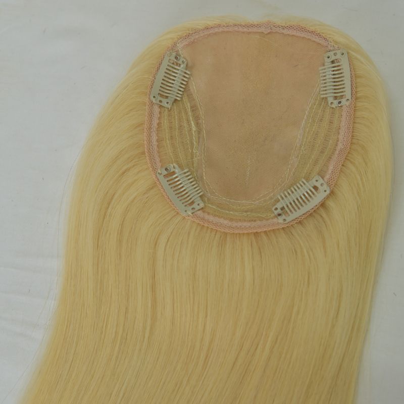 Voloria Women Toupee 12x13 CM Silk Base Topper for Female 613# Blonde Color 100% European Human Hair Silk Base Hair Pieces in Stock