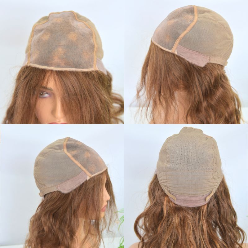 Voloria Customized Non Lace 5x5 Inch Monofilament Mono Top Based Wig with a Handtied Fine Nylon Mesh  100% Human Hair Wigs Wavy Short Glueless Wigs with Adjustable Straps Back Color #6#8 Equal Blended Wigs