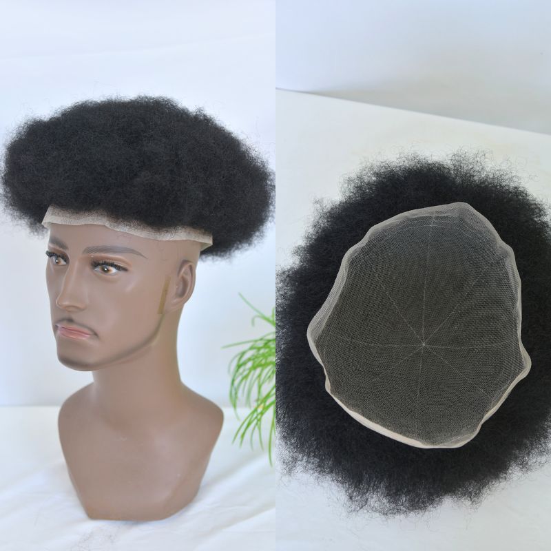 Swiss Lace Human Hair Men's Toupee Size 10x8inch Transparent Invisible Lace System 150% Full Density Natural Black Color Wigs For Men