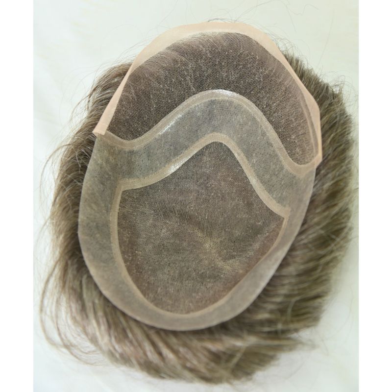 Custom Toupee Hollywood French Lace Front PU Around Fine Mono Hair System  For Men