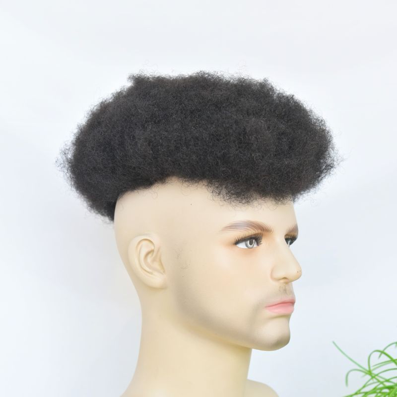 Afro Toupee for Black Men Human Hair African American Wigs Male Hair Toupee Lace With PU 8x10inch American Curly Mens Afro Curl Toupee