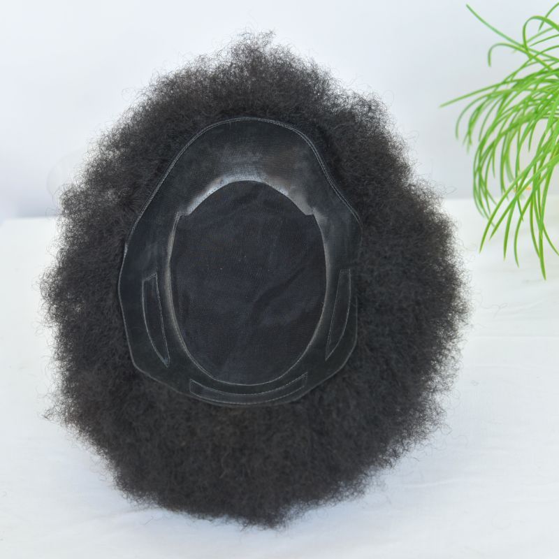 Afro Toupee for Black Men Human Hair African American Wigs Male Hair Toupee Lace With PU 8x10inch American Curly Mens Afro Curl Toupee